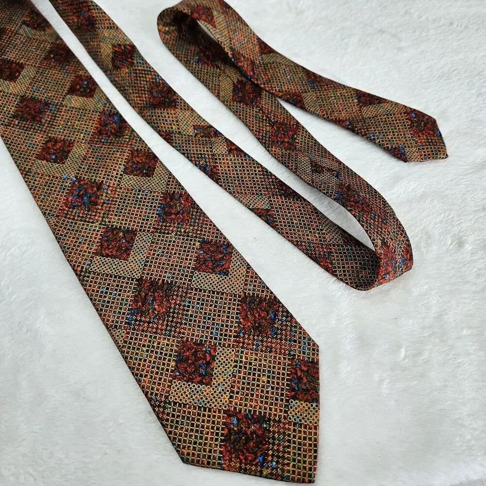 Brioni‎ Silk Tie Mens Luxury Red Gold Floral Handmade in Italy Designer Wedding